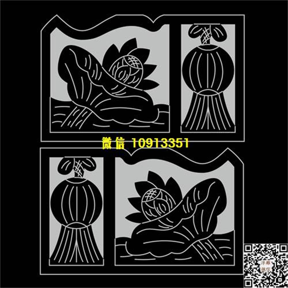 精雕图60荷花灯笼鱼包谷线雕图线条图单线铣底图_电脑雕刻plt文泰矢量图精雕图浮雕图